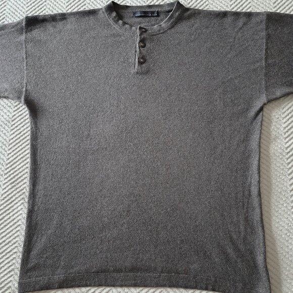 Metropolitan View Cashmere Silk Blend Henley Sweater Chocolate Pullover Size XL